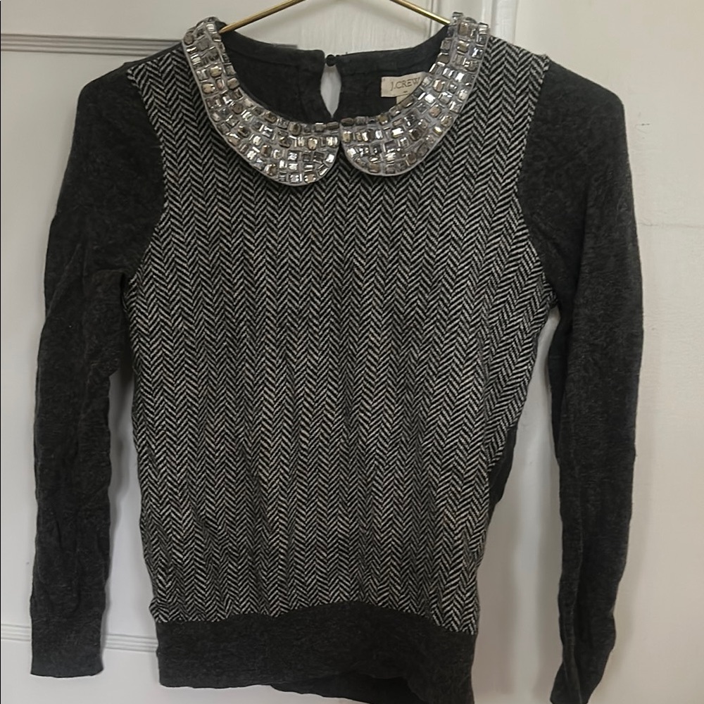 J. Crew Embellished Collar Herringbone Sweater
